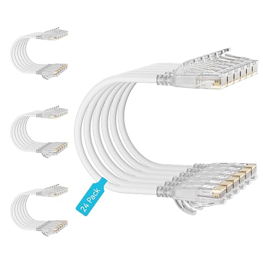 Cat6 Slim Patch Cables 0.5 Feet 24-Pack White, Cat6a Patch Cables 10Gbps 550MHz by Unknown