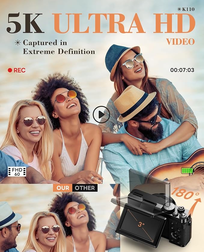 True 5K 64MP Digital Camera for Photography, Autofocus 18X Zoom, Comes - Image 2