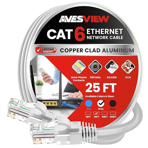 CAT 6 25 FT Ethernet Cable, Indoor High-Speed 10Gbps Snagless CAT6 25 Foot by AvesView