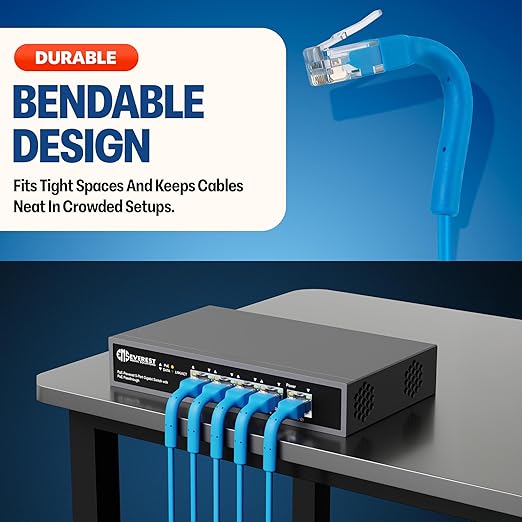 Everest Ultra Slim Cat6a Ethernet Patch Cables 7ft Blue - Image 2