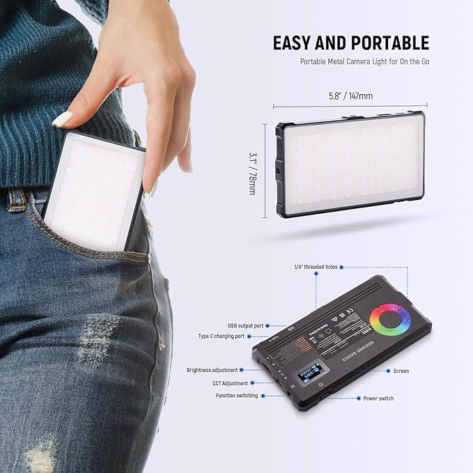 NEEWER Basics RGB Video Light, 8W 2700K-7500K Portable Full RGB Colors 17 - Image 6