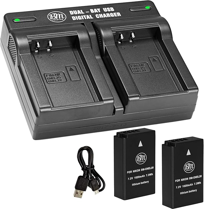 BM Premium Pack of 2 ENEL20, EN-EL20a Batteries and USB Dual Battery Charger - Image 2