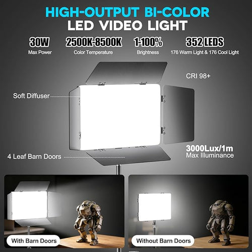2 Pack LED Video Light Kit 79'' Tripod Light Stand, 30W 3000Lux Photography - Image 2