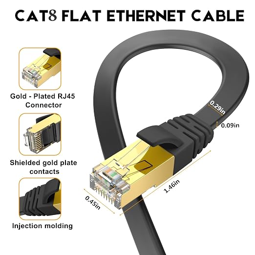 Ercielook CAT8 Ethernet Cable 25 ft High Speed, Shielded Flat Internet Cable - Image 4
