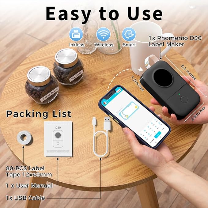 Phomemo D30 Label Maker Machine, Inkless Thermal Label Printer Portable Sticker - Image 6