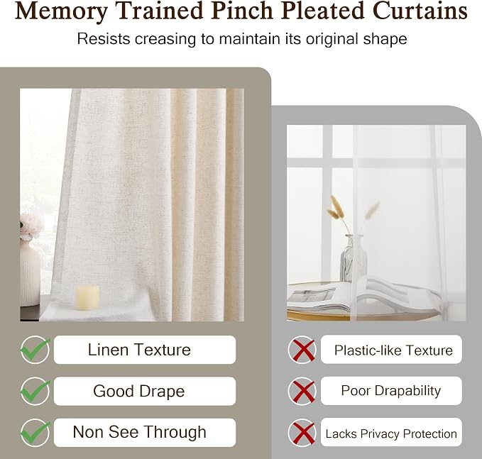 Memory Trained Pinch Pleated Curtains 92 Inches Long, Viral Linen Pinch Pleat - Image 6