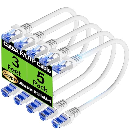 Cat6A Ethernet Cable Shielded 10Gbps 3 ft, Slim Shielded Ethernet Cable Cat 6 by Unknown