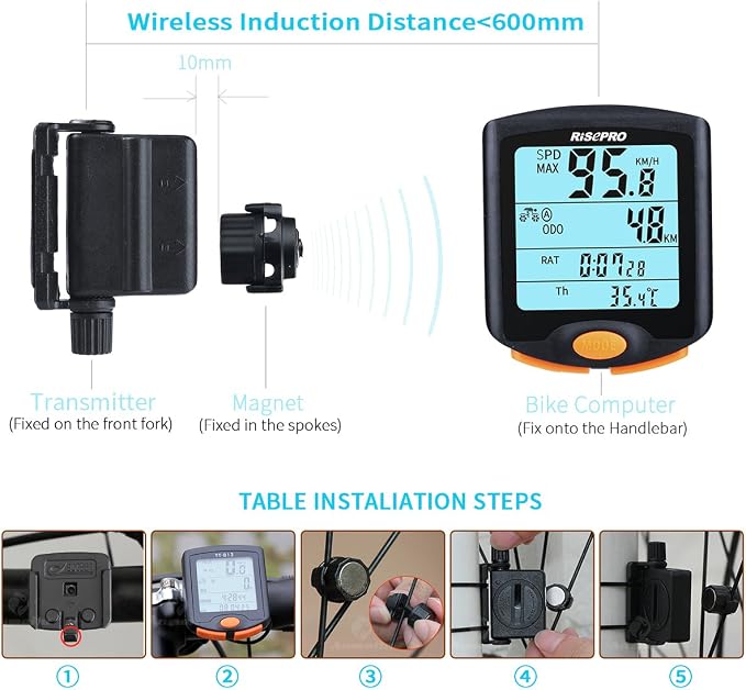 Bike Computer, RISEPRO® Wireless Bicycle Speedometer Bike Odometer Cycling - Image 5
