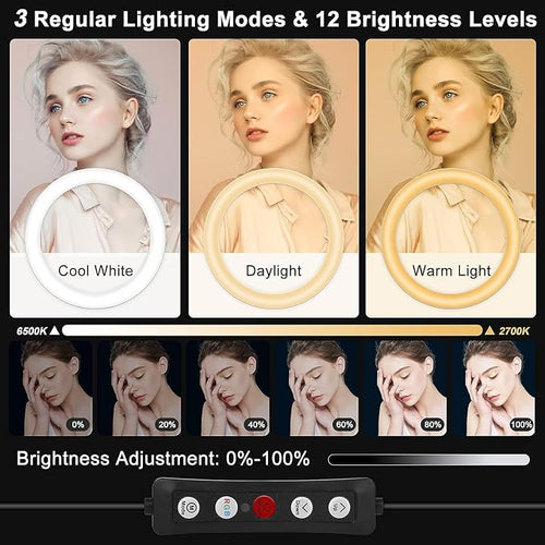 10.3" Selfie Ring Light with Stand and Phone Holder, 96 RGB Lighting Modes - Image 2