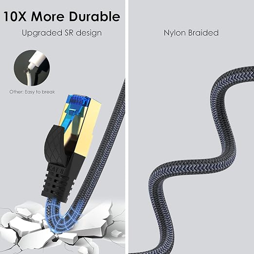 Cat 8 Ethernet Cable 25ft, Indoor Nylon Braided Cat 8 Cable, Heavy Duty 26AWG - Image 3