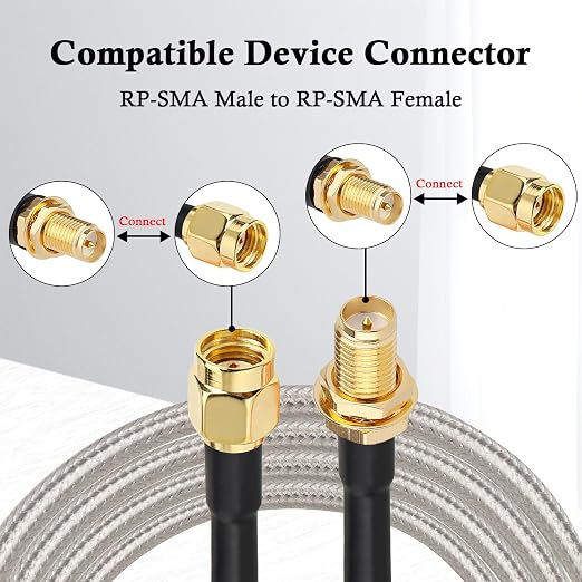 RP-SMA Male to RP-SMA Female Bulkhead Cable 10FT, RG58 Coaxial Cable - Image 5