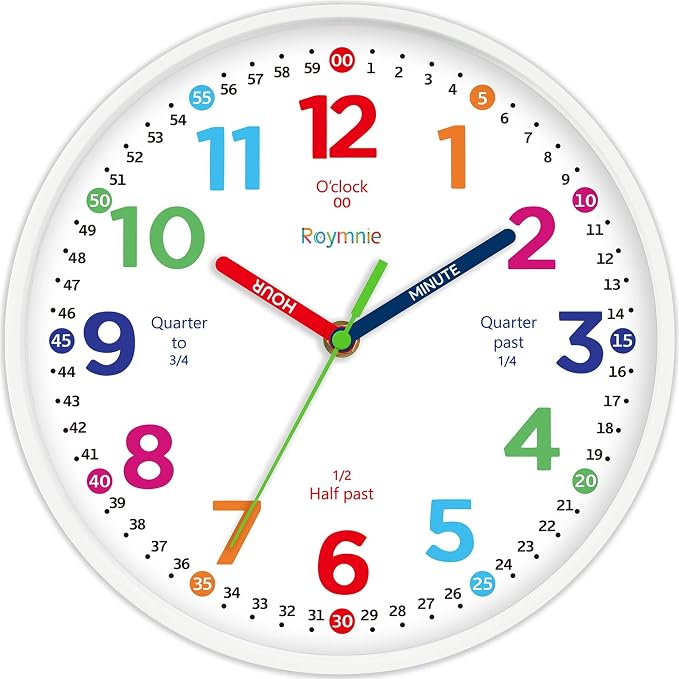 Roymnie12 Inch Wall Clock for Kids Learning to Tell Time Easily Analog Non by Unknown