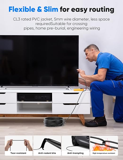 Highwings 8K 4K 120HZ 40 FT HDMI Cable Fiber Optic, Unidirectional in-Wall CL3 - Image 3