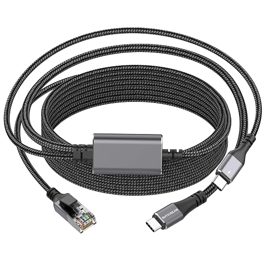 USB C to Ethernet Cable with Charging 15 Feet, USB-C Male 100W PD & Gigabit LAN by DUTEVOLNS