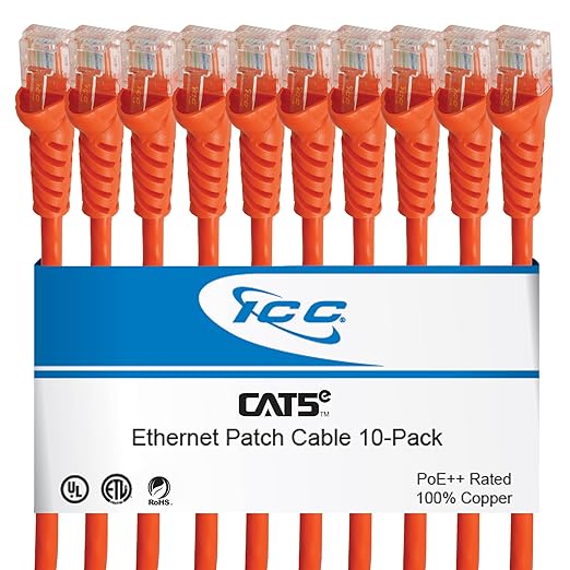 ICC CAT5e Ethernet Patch Cord 3 FT 10-Pack, UTP 24 AWG UL Listed, 100% Stranded by ICC