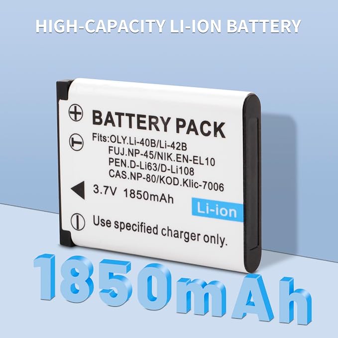 2 Pack 1850mAh NP-45 NP-45A NP-45B NP-45S Battery and LCD Charger Compatible - Image 2