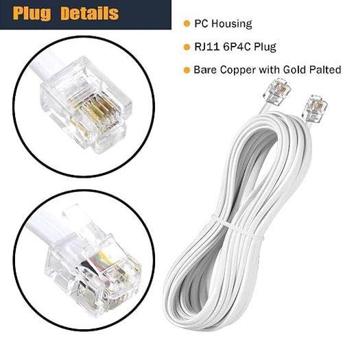 15FT Telephone Extension Cord Cable, Landline Phone Line Wire - Image 2