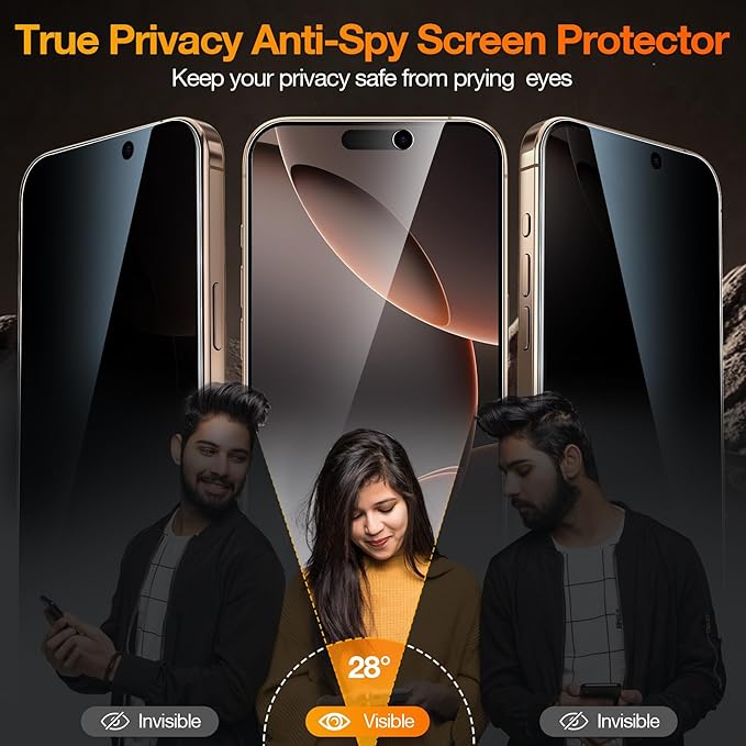 YMHML 3 Pack Compatible for iPhone 16 Pro Max Privacy Screen Protector Tempered - Image 2