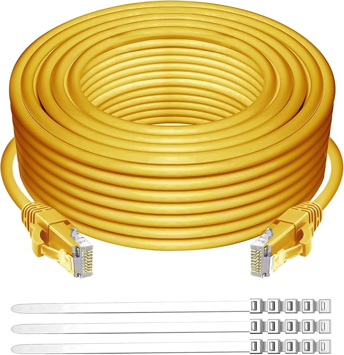 Adoreen Cat 6 Ethernet Cable 75 Ft-Yellow, Outdoor & Indoor Snagless Long Round by Adoreen