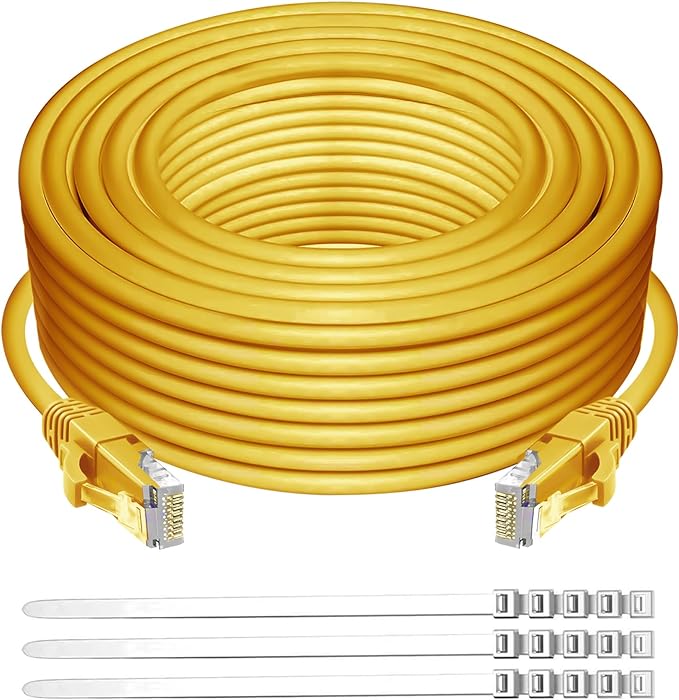 Adoreen Cat 6 Ethernet Cable 200 Ft-Yellow, Outdoor & Indoor Snagless Long by Adoreen