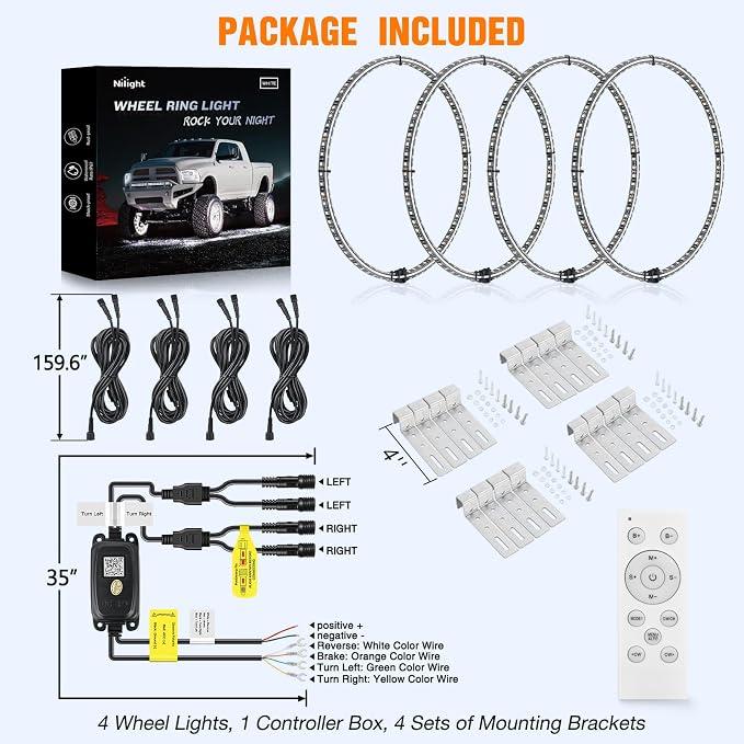 Nilight 4PCS 15.5inch Double Row LED Wheel Ring Lights Pure White - Image 5