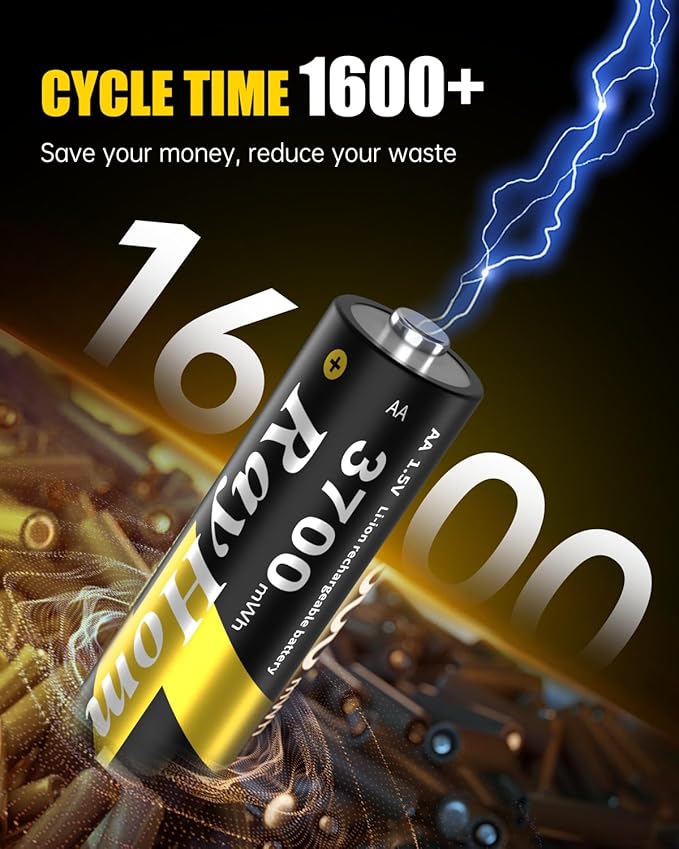 24 Pack AA Lithium Rechargeable Batteries, 3700mWh High Capacity, 1.5V Constant - Image 4