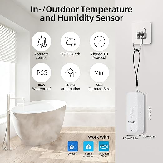 eMylo Zigbee Temperature and Humidity Sensor, IP65 Indoor Outdoor Thermometer - Image 2