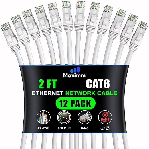 Maximm Cat 6 Ethernet Cable 2 Ft, Cat6 Cable, LAN Cable, Internet Cable by MaximmCable