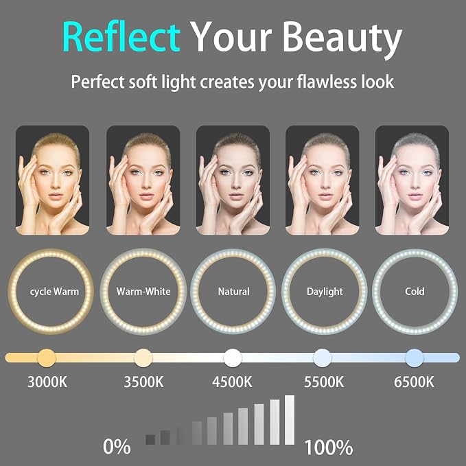 10" Desk Ring Light with Stable Tripod & Interchangeable Makeup Mirror/Phone - Image 9