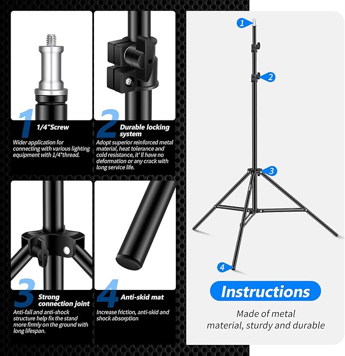 Neewer Photography Light Stand, 3-6.6ft/92-200cm Adjustable Sturdy Tripod Stand - Image 6
