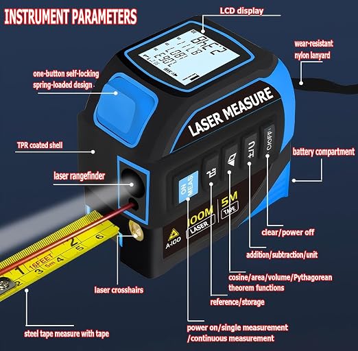tape measure 4-in-1 laser Digital Measuring Tape & 80m/262ft Laser Distance - Image 6