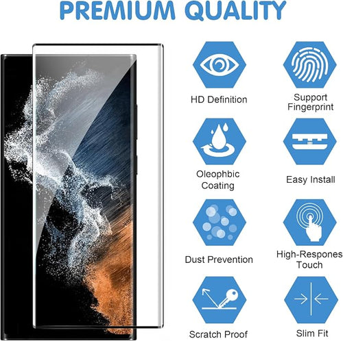 3 Pack Galaxy S22 Ultra Screen Protector, HD Clear Tempered Glass, Fingerprint - Image 2
