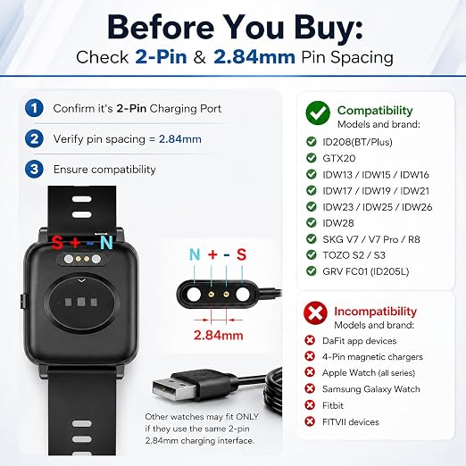 Smartwatch Charger, 2-Pin Magnetic Charging Cable - Image 4