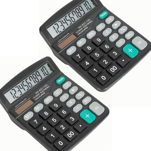 2 Pcs Calculator, 12 Digits Calculators Desktop, Solar and Battery Dual Power by YesBes