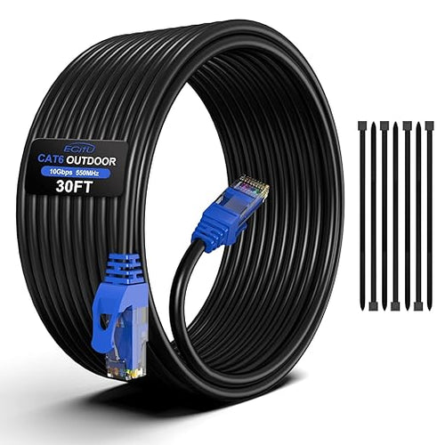 30FT Cat6 Outdoor Ethernet Cable, Heavy Duty Direct Burial, 24AWG CCA Patch Cord by ECJTU-US