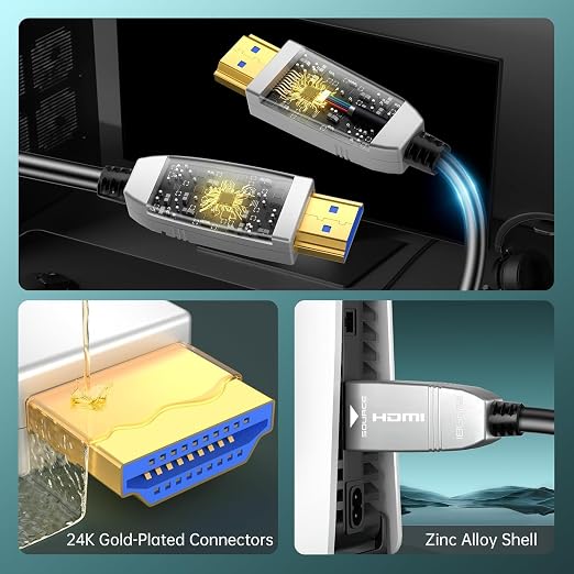 4K Fiber Optic HDMI Cable 25ft, 4K 60Hz 18Gbps HDR10 HDCP2.3 3D Slim Flexible - Image 2