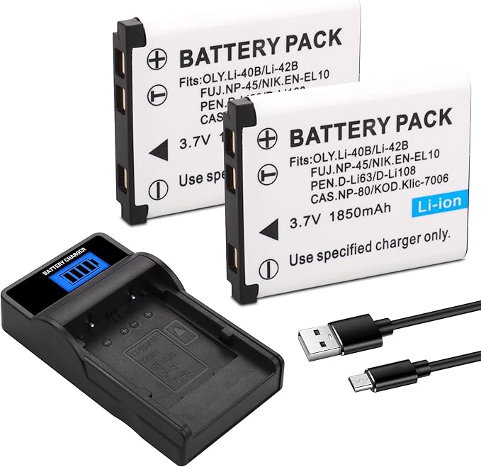 2 Pack 1850mAh NP-45 NP-45A NP-45B NP-45S Battery and LCD Charger Compatible by Unknown