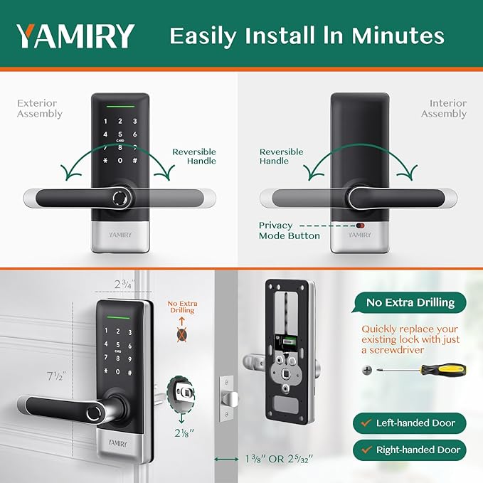 Yamiry Smart Door Lock, Biometric Fingerprint, Keyless Entry, App Control - Image 6
