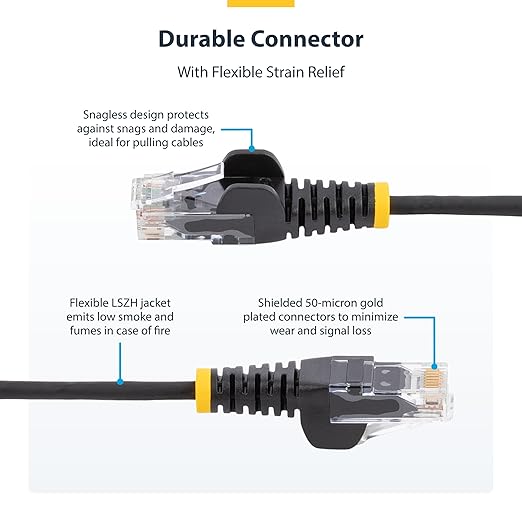 StarTech.com 25ft Black Slim CAT6 Ethernet Cable, Snagless RJ45, 28AWG Pure - Image 3
