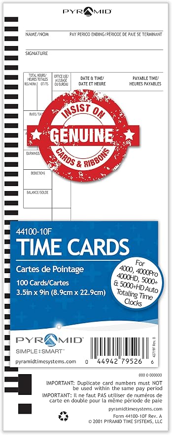 Pyramid Time Systems, Genuine and Authentic English and French Time Cards by Pyramid+Time+Systems