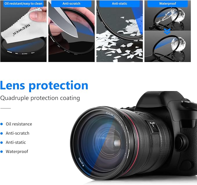 NEEWER 58mm MRC UV Protection Filter 30 Layers Nano Multi-Resistant Coatings/HD - Image 4