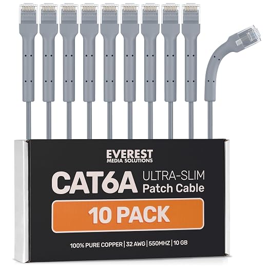 Everest Ultra Slim Cat6a Ethernet Patch Cables 1.5ft Gray by EverestMediaSolutions