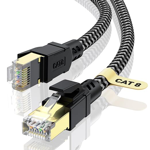 Cat 8 Ethernet Cable 26FT, High-Speed Braided Internet Cable Network Cord by CABNEER