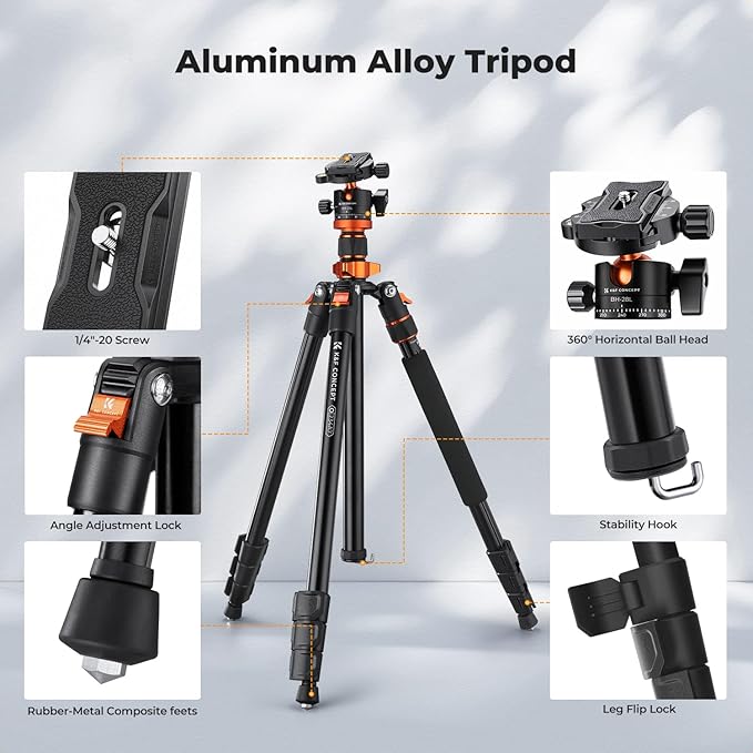 K&F CONCEPT Tripod for Camera, Stable Heavy Duty Travel Tripod for DSLR Cameras - Image 4