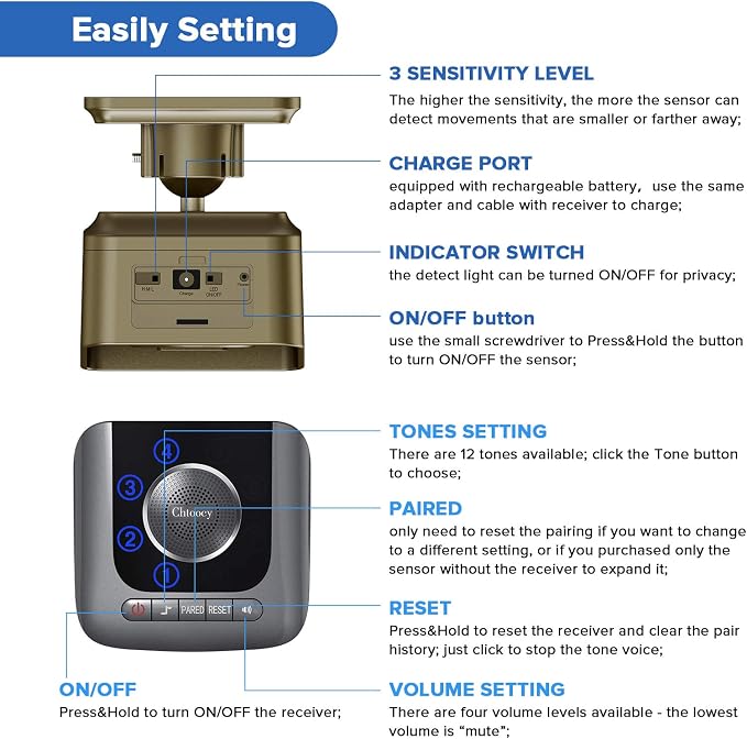 Solar Driveway Alarm Wireless Outside 1/2 Mile Long Range, 3 Sensitivity & - Image 9