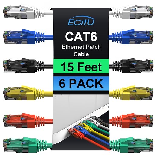 Cat6 Patch Cables 15 Feet, Cat 6 Ethernet Cable, 24AWG CCA, UTP Network Cord by ECJTU-US