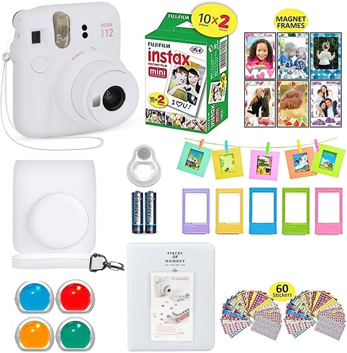Fujifilm Instax Mini 12 Instant Camera Clay White + Shutter Compatible Carrying by FUJIFILM