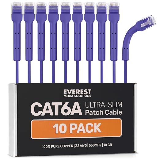 Everest Ultra Slim Cat6a Ethernet Patch Cables 1.5ft Purple by EverestMediaSolutions