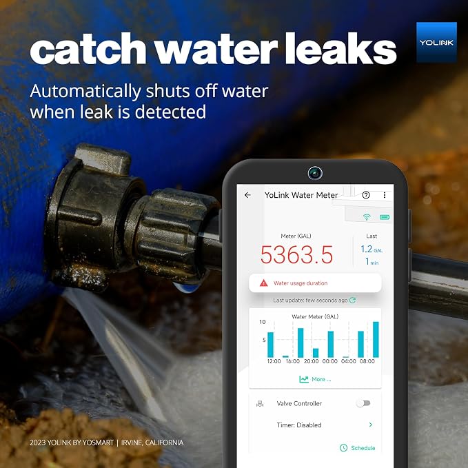 YoLink FlowSmart NSF Water Meter, Smart Water Usage Monitor and Water Leak - Image 3