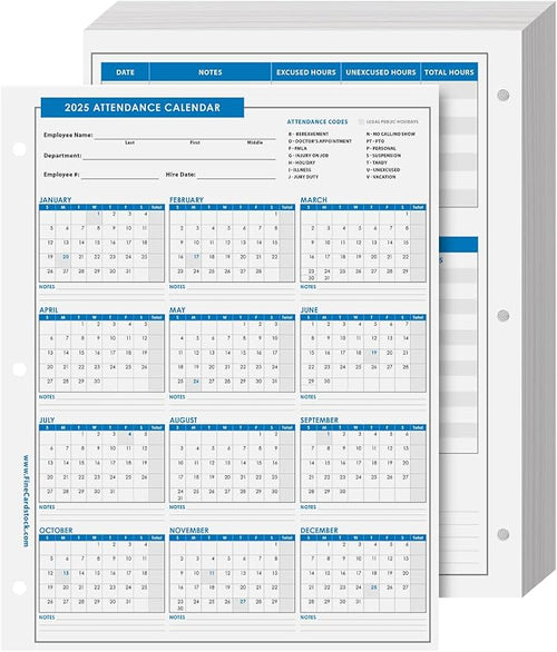 2025 Attendance Calendar Card Stock Paper – Great Employee Work Tracker | by SSuperfinePrinting